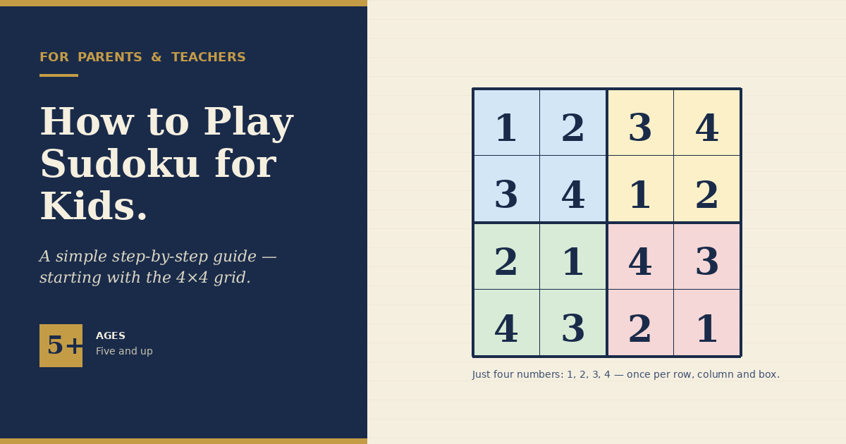 How to play sudoku for kids — colorful 4x4 sudoku grid for children ages 5 and up